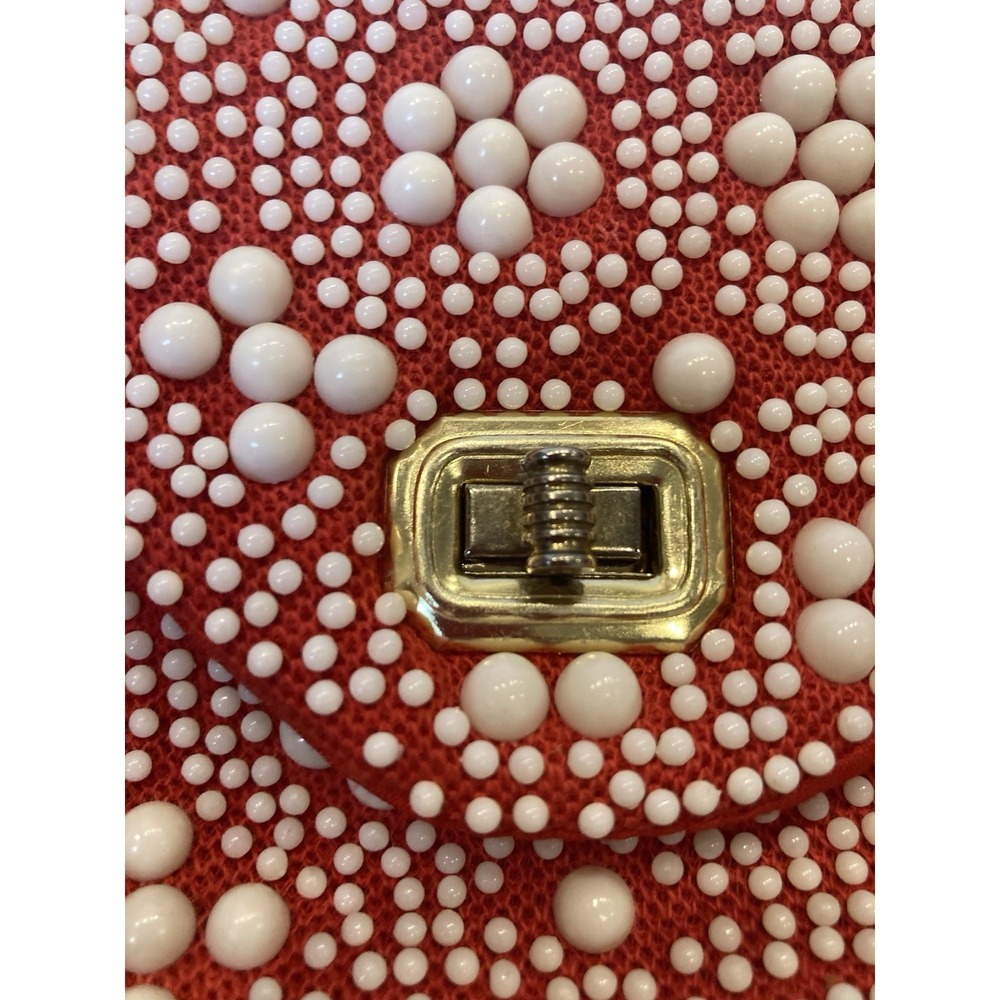 Vintage 1960s 70s Handmade Hong Kong Beaded Shoulder Bag Red White Floral Mod - Picture 7 of 9
